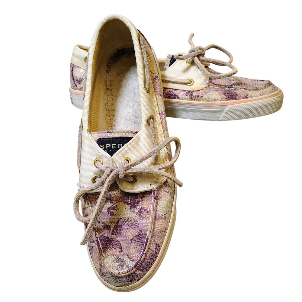 Sperry Top-Sider Womens Floral Sequin Boat Shoes Cream Purple Pink Loafers